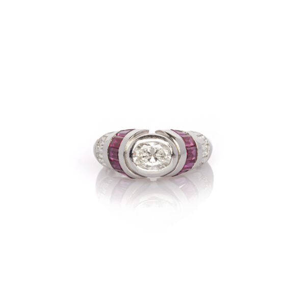Anello deco' diamanti e rubini