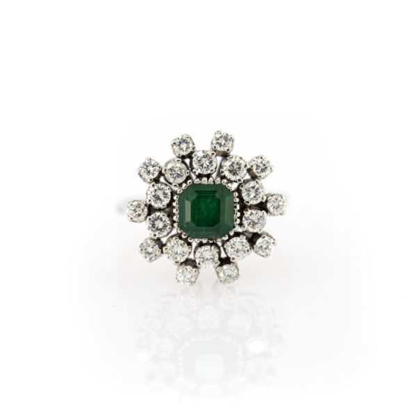 Anello fiore smeraldo